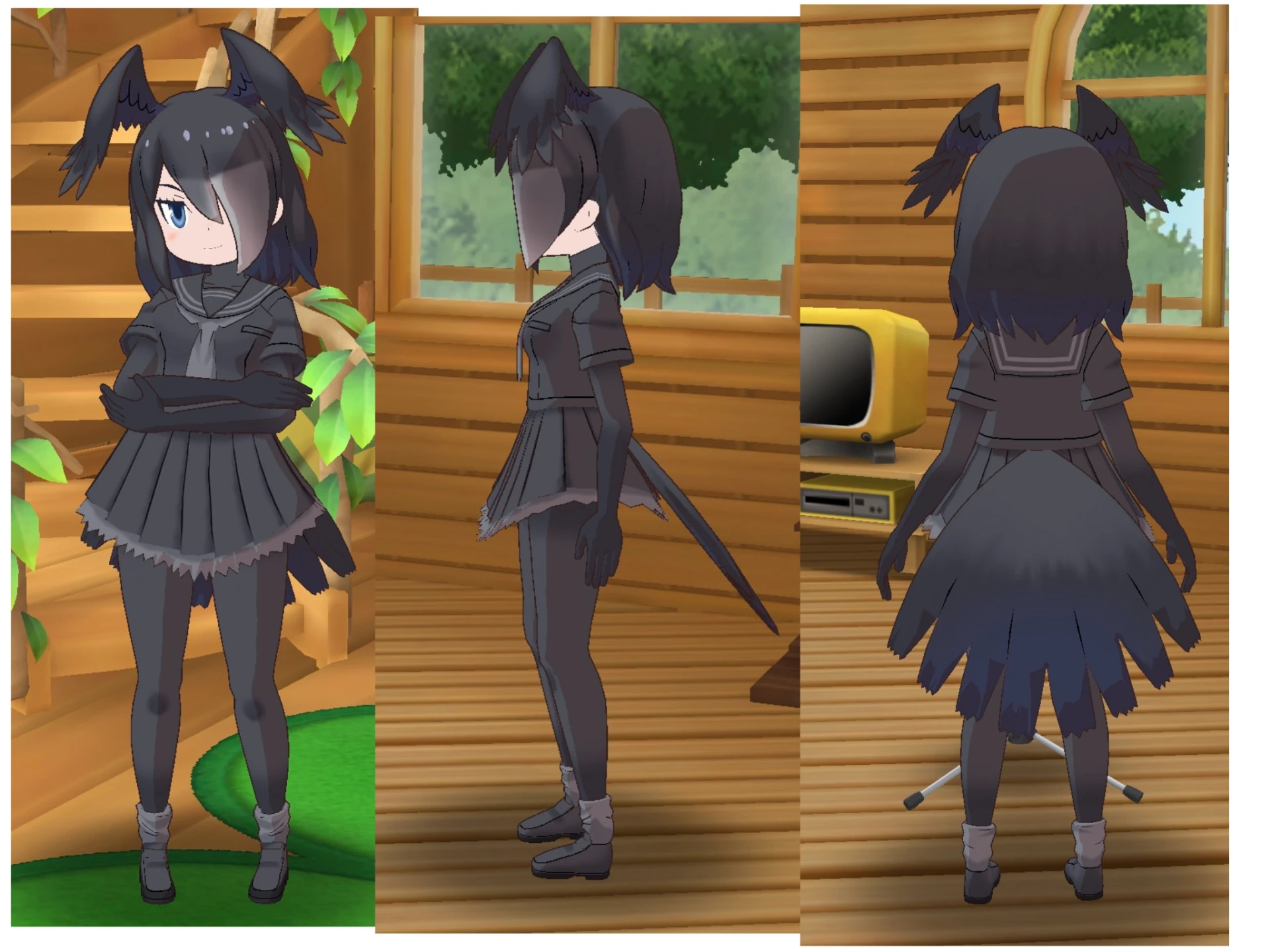 ハシブトガラス けものフレンズ 翼付きウィッグ＆尾羽パーツ 補足画像 2